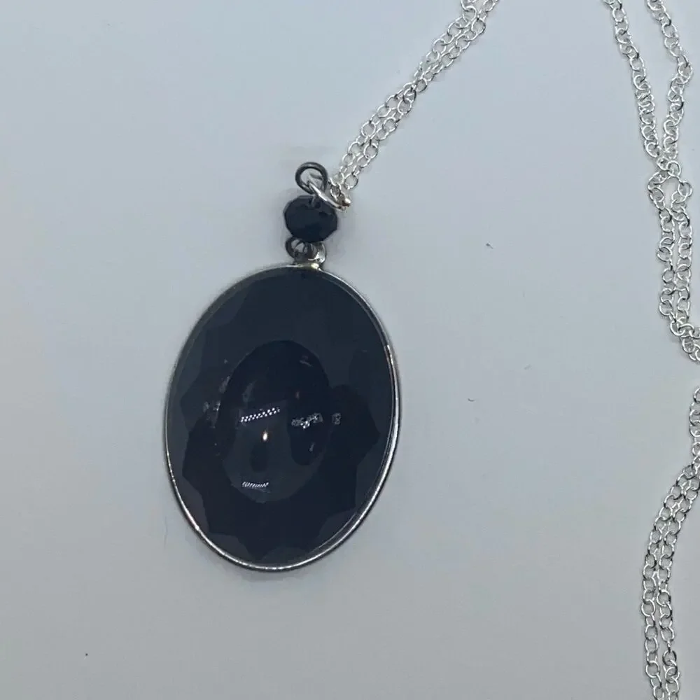 Silver-Tone Black Textured Pendant Necklace
